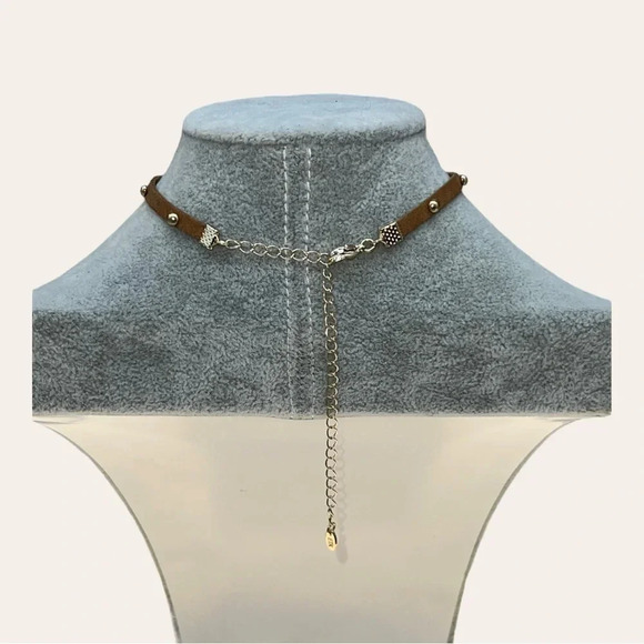 REVOLVE X ETK BY ETTIKA CHOKER NECKLACE FAUX SUEDE WITH STUDS/GOLD ACCENT DANGLE - Picture 11 of 13